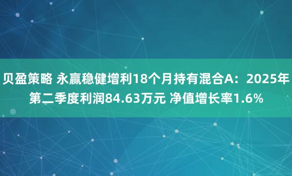 贝盈策略 永赢稳健增利18个月持有混合A：2025年第二季度利润84.63万元 净值增长率1.6%